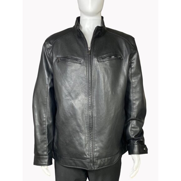 Michael Kors Mens XXL Black Perforated Faux Leather Moto Jacket Full Zip Collar - Picture 1 of 13